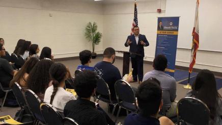 Assembly Member giving a speech at Brawley Union High School